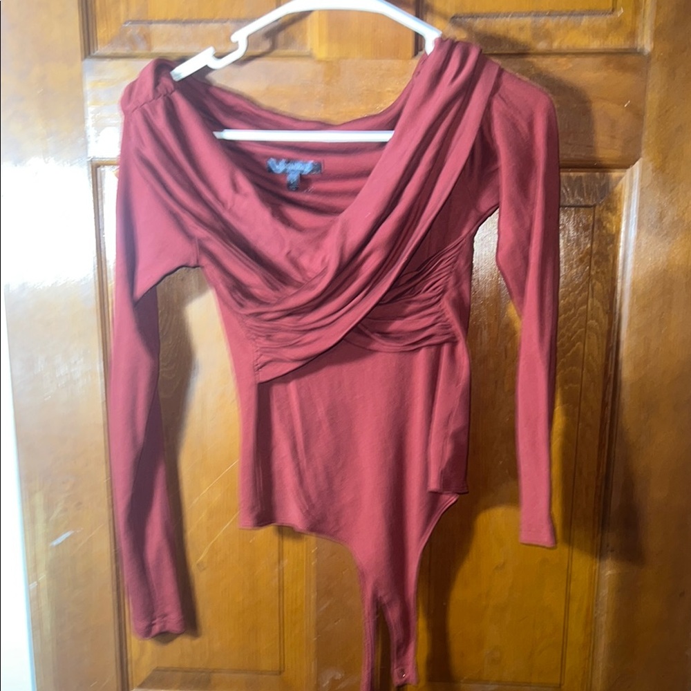 Banana Republic Red Asymmetrical Ruched Bodysuit